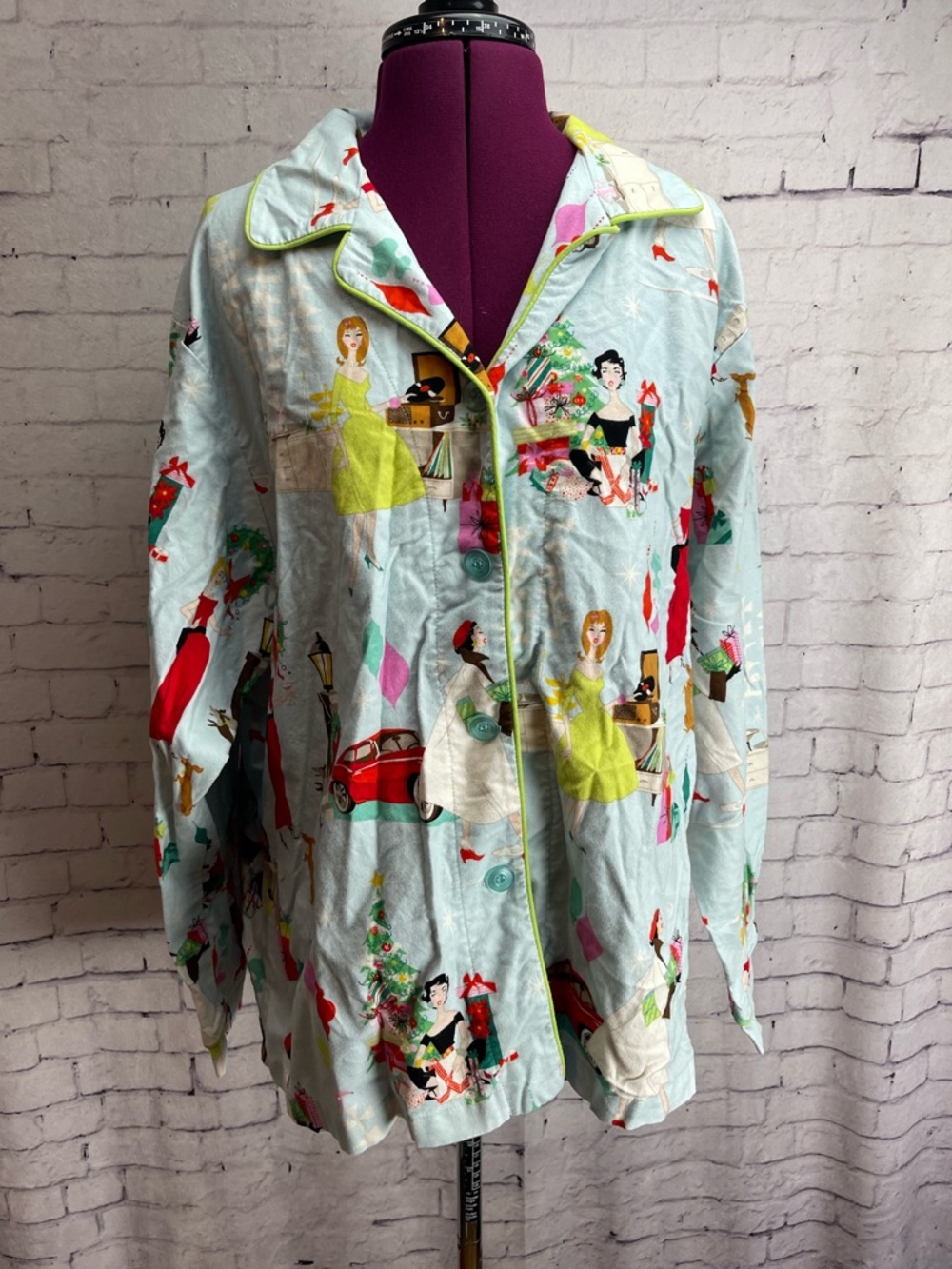 The cats pajamas size XL long sleeve flannel pajama top 50’s Christmas